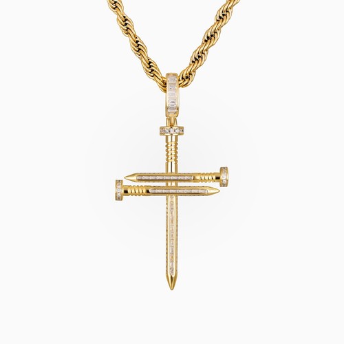 Cross Pendant Necklace Nail Cushion Solid 925 Silver/14K Gold Unisex Piece Italy - Picture 3 of 10