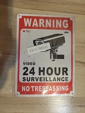 Metal Sign Warning 24 Hour Video Surveillance No Trespassing. 7x10 Inches