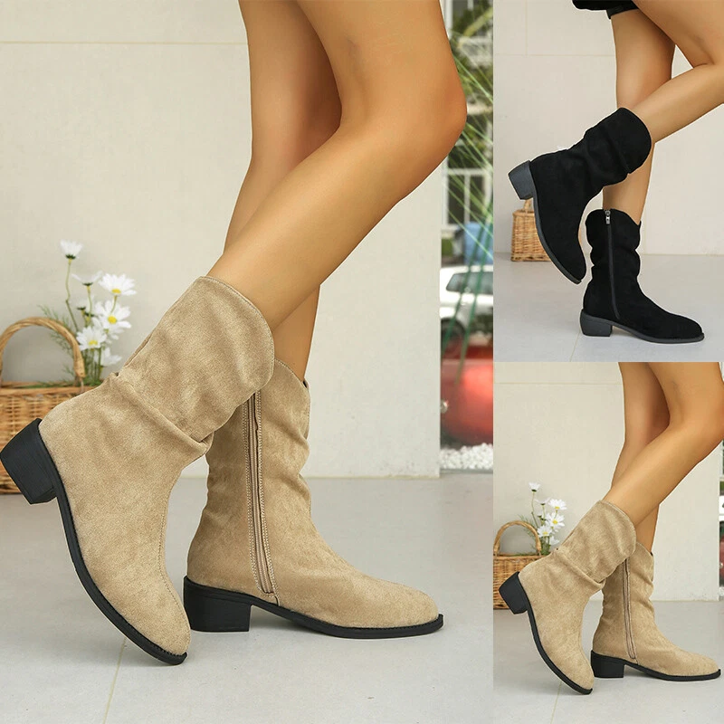 Mid calf dress hotsell boots low heel