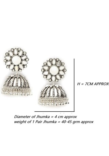Indian Ethnic Traditional Bollywood Style Silver Tone Oxidized Jhumka Earrings - Picture 10 of 12
