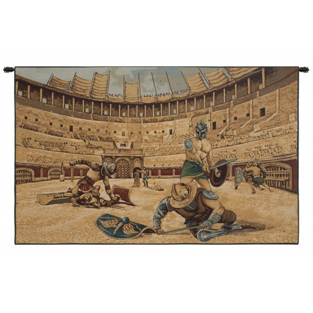 Gladiators Fighting Ancient Rome Colosseum Italian Woven Tapestry Wall