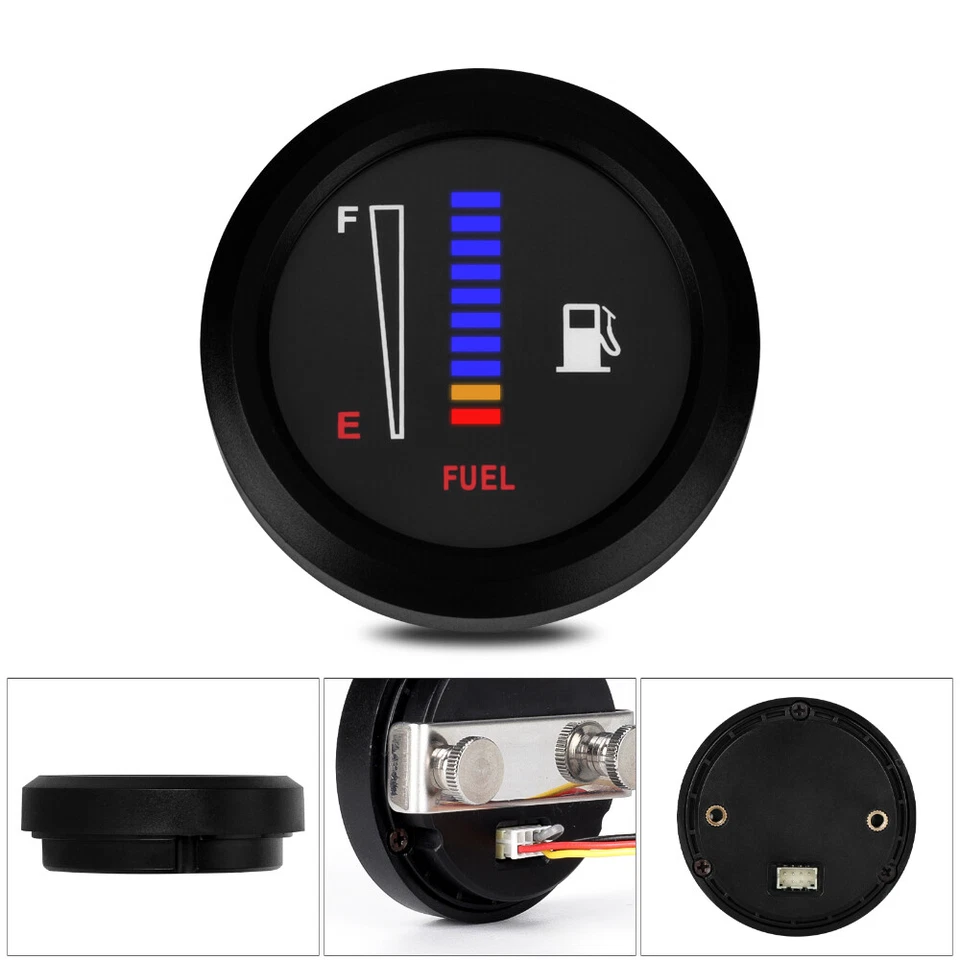 2"52mm Universal Fuel Level Gauge Car Motorcycle Meter 10 Grid Led Light Display Foto 4 de 4