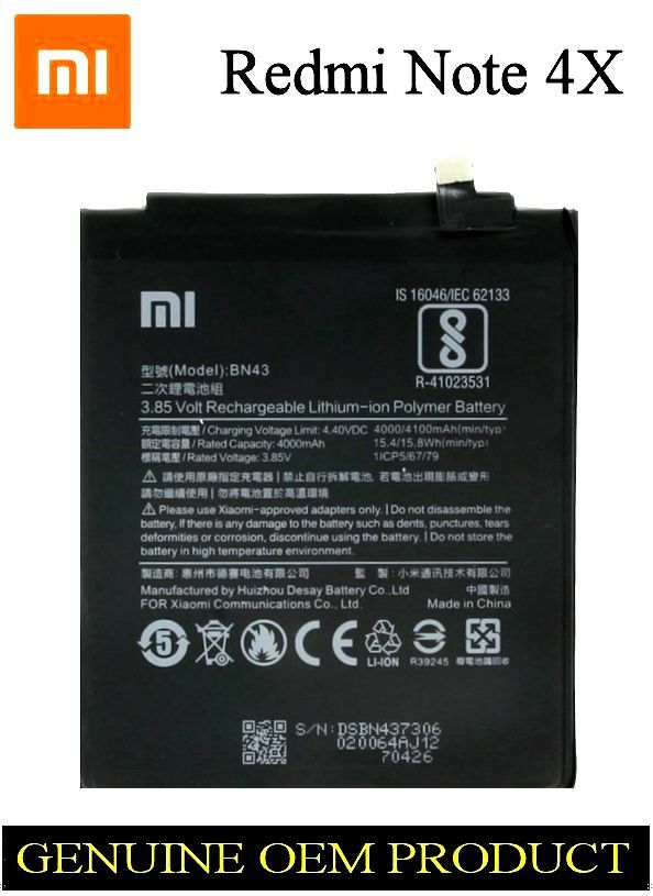 4000mah Battery Mi Note 4x Battery Zoraiz Original Bn43 Battery