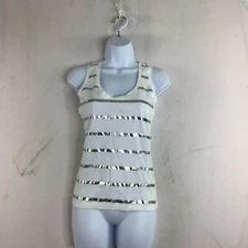 Atos Lombardini Womens Off White Tank Top Striped Casual Size 40 S