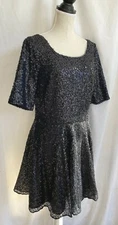 OASIS Black Sequin Fit & Flare Dress Party Cocktail Size UK 14 US 10/12 NWT