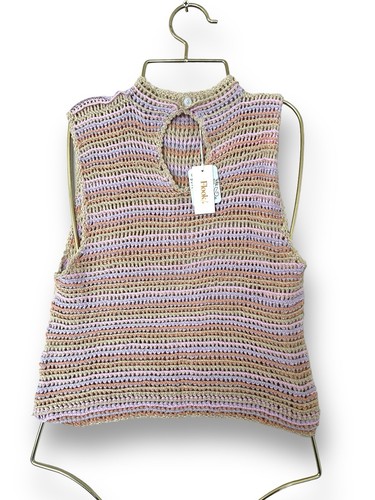 Free People Flook Sleeveless Tank Size M Stripe Pink Crochet - Picture 2 of 10