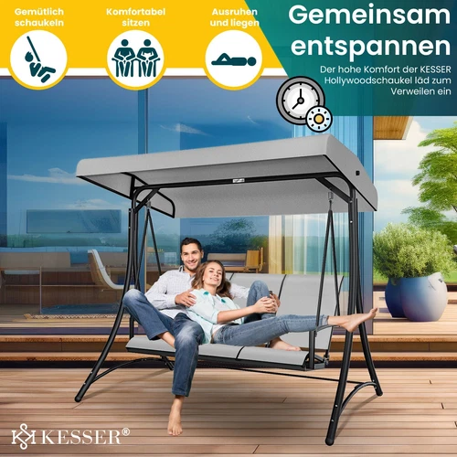 KESSER® Hollywoodschaukel Gartenschaukel mit Sonnendach 3er Schaukelbank 300kg - Bild 6 von 41