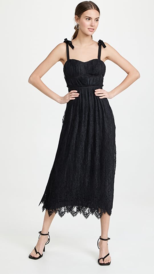 western black lace dress Escape Lace Fully Lined V-Neck Midi Dress – Nude