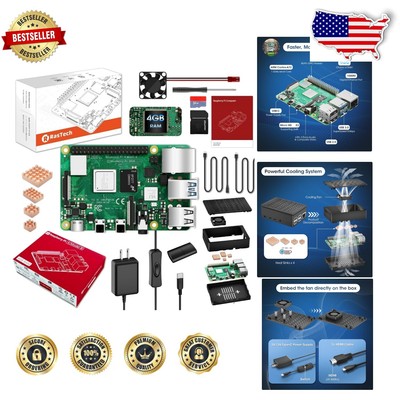 Complete RasTech 4GB Raspberry Pi 4 Kit: Power Supply, Heatsink & More Included