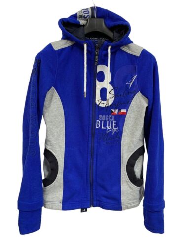 Soccx Vintage Fleece Jacket Embroidered Blue Hooded Full Zip Outdoor Women's S - Picture 1 of 9