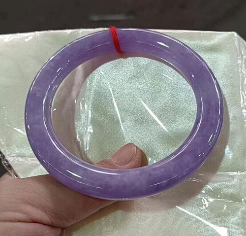 Certified Round Nature Grade AAA Icy Purple Lavender Jade jadeite bracelets 54mm - Picture 4 of 9
