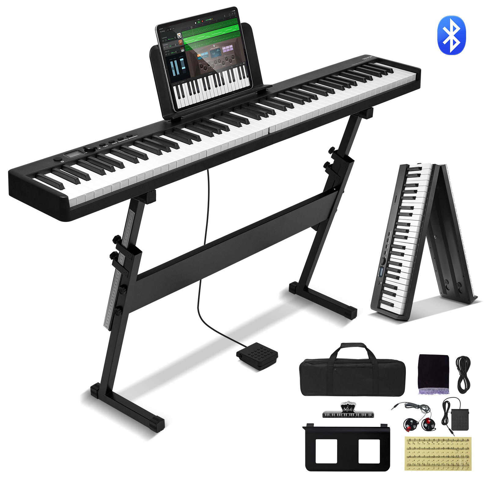 Piano pliable 88 touches avec support gain de place pour debutant VEVOR