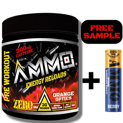 AMMO  Energy Reloads  Pre Workout Orange Free Sample 300mg Caffeine Zero Sugar