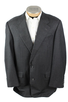 Hickey Freeman Mens Blazer 44L Gray Wool Striped 2 Button Single Vent Jacket