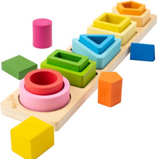 Montessori Toys for 1 2 3 Year Old Boys Girls-Wooden Sorting  Stacking Toys for