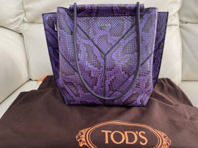 TODS PYTHON LEATHER PURPLE BLACK AMR SHOPPING MINI HAND BAG RRP TODS PYTHON LEATHER PURPLE BLACK AMR SHOPPING MINI HAND BAG RRP