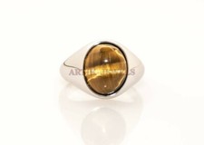 Natural Tiger's Eye with 14K White Gold Plated Silver Ring for Men's 1605