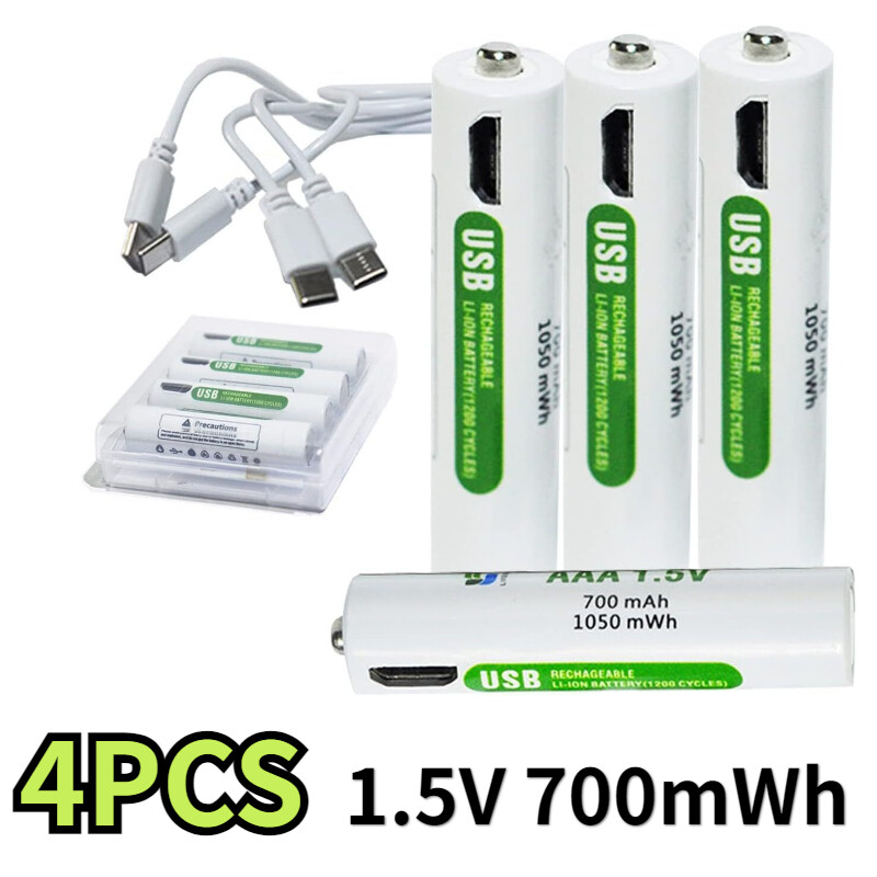 4X AAA Rechargeable Li-ion 700mWh 1.5V USB-C Batteries with Cable-image
