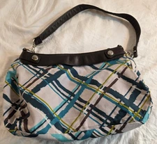 Thirty-One Gifts Plaid Print Shoulder Bag Purse Brown Trim