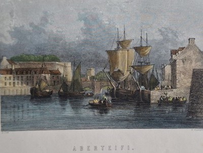 1870 Druck einer Strickjacke oder Aberteifi, Wales. River Teifi. David Cox/W Radclyffe.