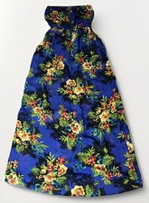 Dots Women's S Blue Tropical Floral Strapless Smocked Maxi Dress Beach