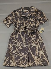 NWT Michael Kors Black Mini Shirt Dress with Tan Bamboo Print Cotton Size Large