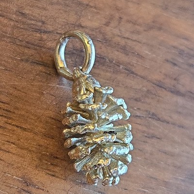 Sterling Silver 3D Pine Cone Pendant 1'' ~ Vintage