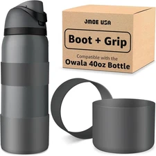 Jmoe USA Silicone Boot Sleeve + Hand Grip for Owala 40oz 40 Ounces, Grayt 