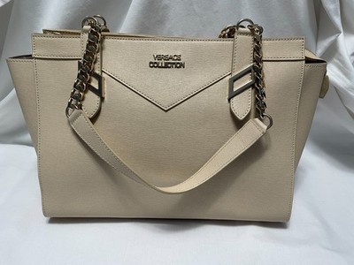 Versace Collection Madelux Leather Bag Tan Gold Double Handle 941101