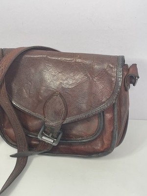 Vintage Leather Messenger Bag TTK Shoulder Strap Brown Zipper & Button Closure