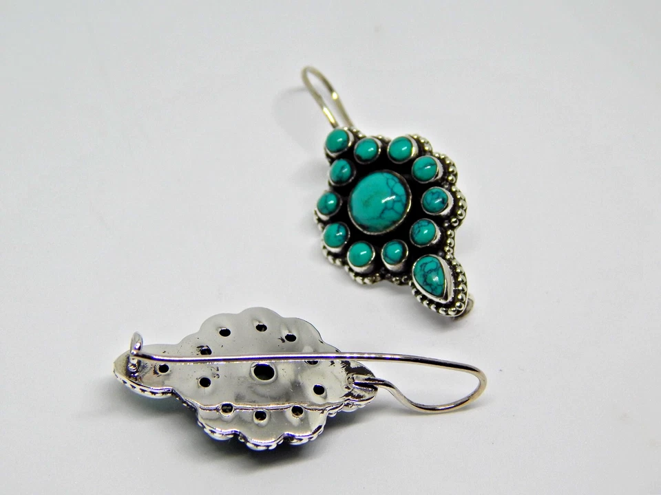 Natural Turquoise Flower Earring 925 Sterling Silver, Wedding Earring, Gift Item - Image 4 of 4
