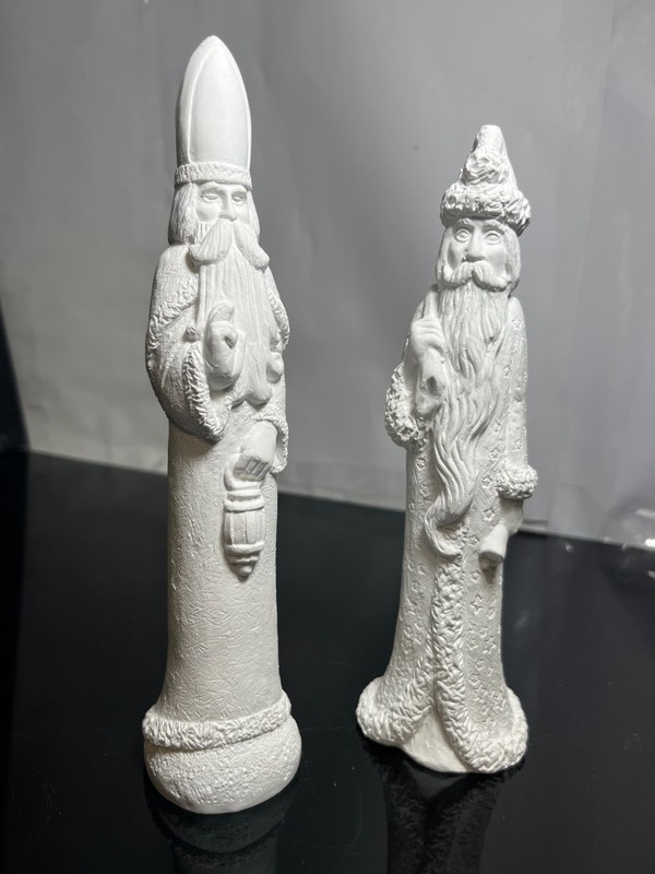 Vintage Plaster of Paris Candlestick Santas RARENEW