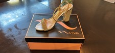 Nina Women  s Silver Rhinestone Ankle Strap Strappy Heels 7.5M