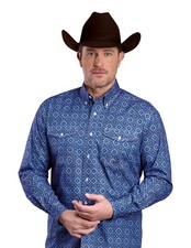 Roper Western Shirt Mens Medallion L/S Blue 03-001-0325-1023 BU