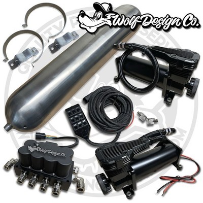 4 Corner Manifold Air Ride Bag Management Kit 5 Gallons Dual Compressors Black