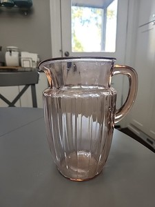 Vintage Anchor Hocking Pillar Optic Pink Glass Serving Pitcher, 8" Tall