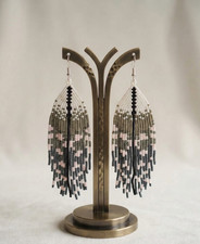 Tribal Earrings Native Large Boho American Seed Beads Handmade Earring