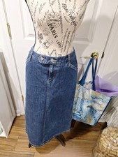 Vintage 90's Eddie Bauer Maxi Denim Long Modest Blue Jean Skirt Size 4 Back Slit