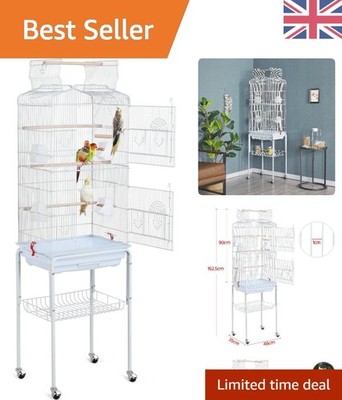 Eleganter weißer Vogelkäfig mit herausnehmbarem Tablett & Rollen - perfekt für Nymphensittiche