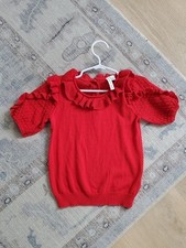 Janie and Jack Girls Red Pointelle Short Sleeve Sweater Sz6