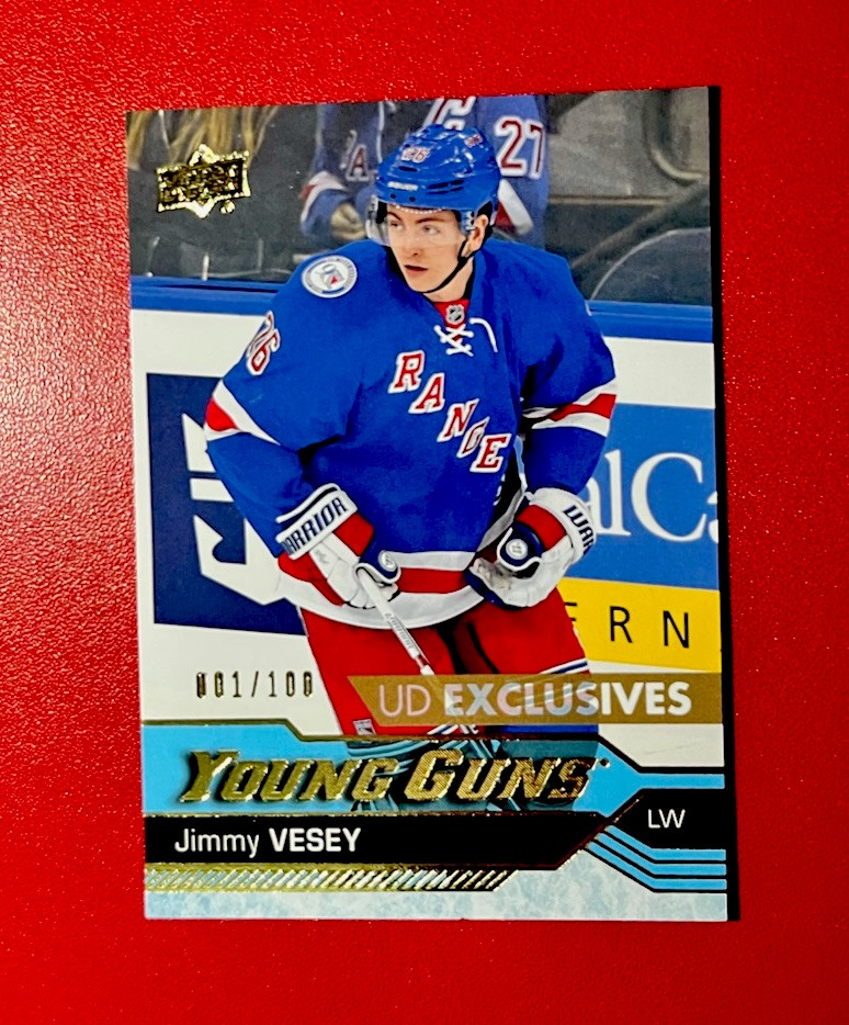 Jimmy Vesey 🔥 Young Guns Exclusives 001/100 Bookend 2016/17 Upper Deck #218