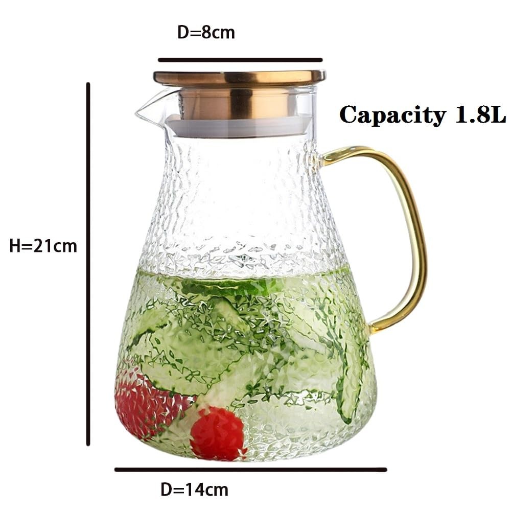 Glass Pitcher with Lid, 61 oz/1.8L Classic Water Pitcher,Glass Water Carafe f...