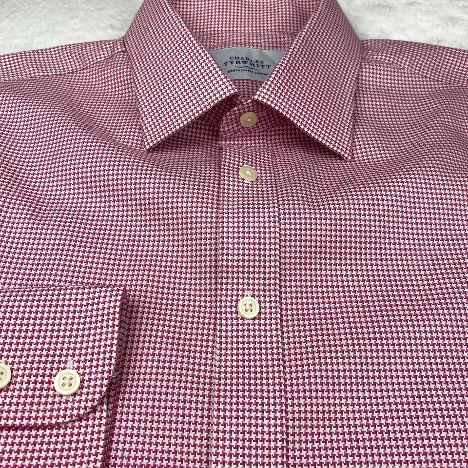 Camisa de vestir Charles Tyrwhitt para hombre 18-37 rosa geométrica ajuste regular sin hierro Foto 4 de 4