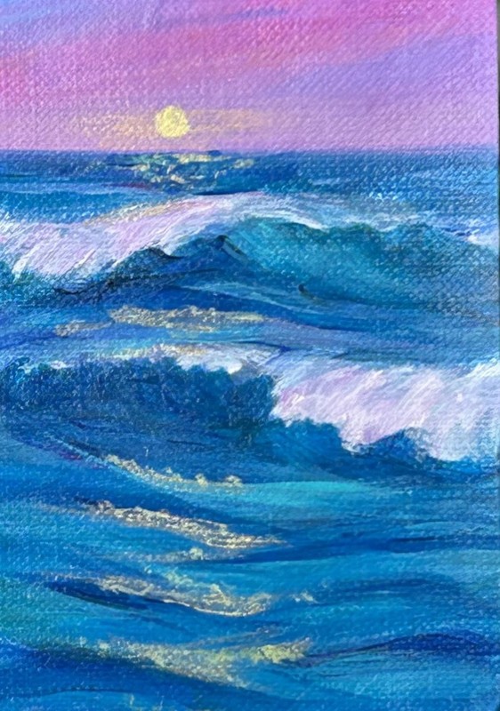 ACEO Original Mini Acrylic Sunset Seascape in Del Mar by Gale Landscape waves