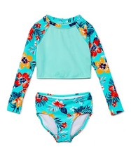 Kanu Surf Girls' Gigi Long Sleeve Rash Guard UPF 50 2-Piece Swim Set 14-16