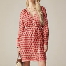 NWT J.Crew Medium Cabana Block Print Red Pink Floral Ramie Belted Mini Dress