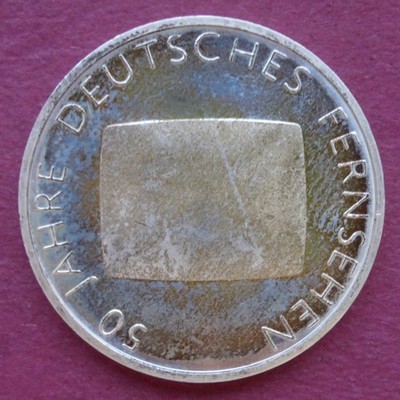 10  Silber Gedenkmünze Deutschland 2002 ''50 J. Deutsches Fernsehen'' mit Patina