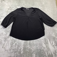 Vince Camuto Black V Neck 3/4 Sleeve Gathered Bodice Blouse Top Womens XL