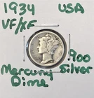 1934 Mercury Dime - .900 90% Silver US Coin - XF Details