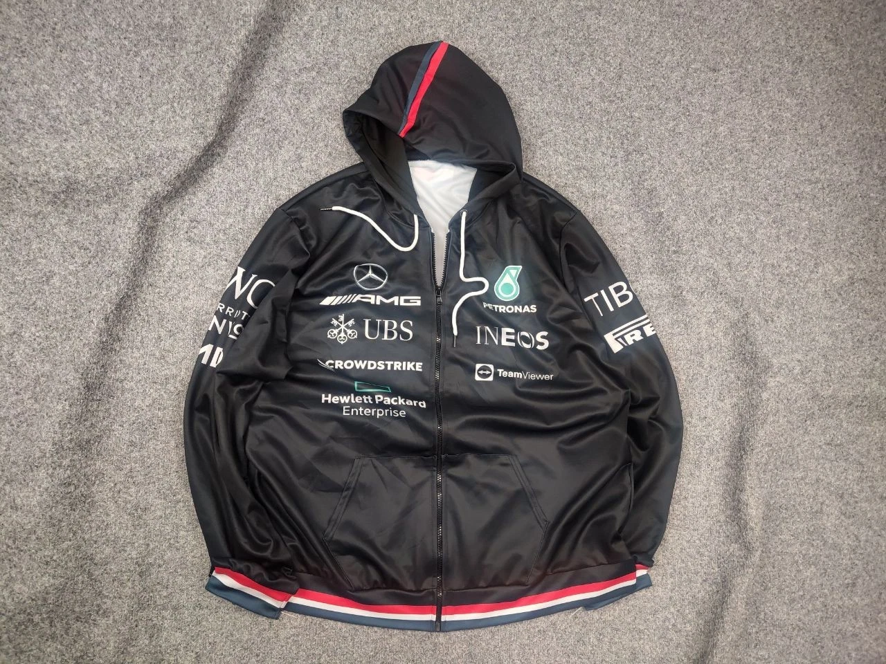 Mercedes Benz amg petronas Formula f1 team Racing logo Tommy Black Zip Hoodie